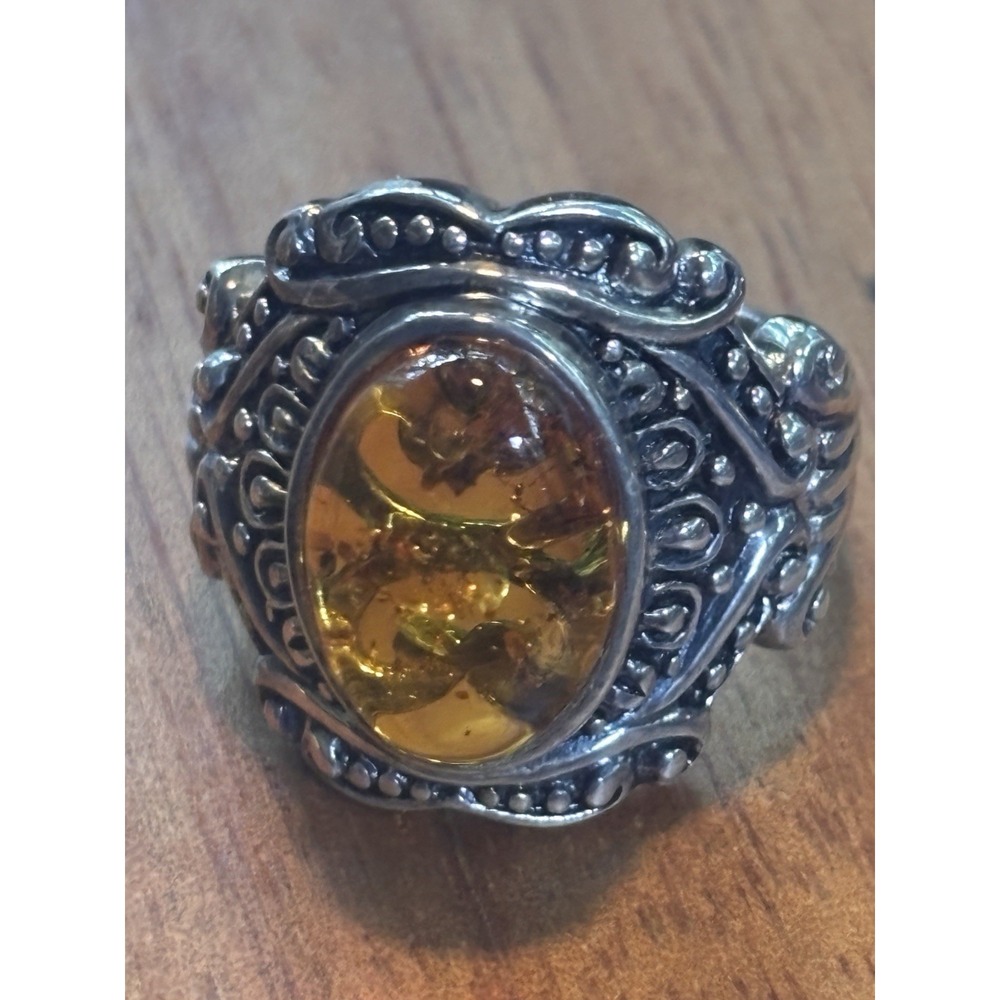 NX Sterling Silver Amber Ring Size 8